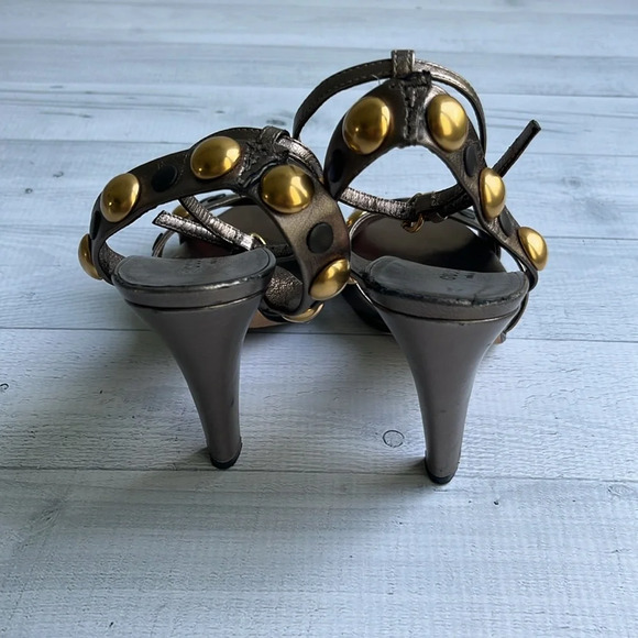 Gucci Metallic Leather Studded High Heel Sandals Size 5 - Picture 6 of 9
